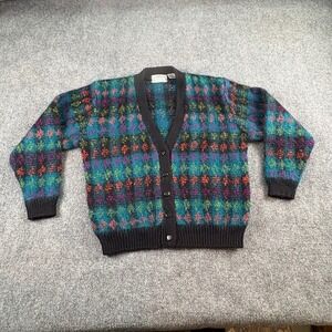 VTG 90s Le Moda Cardigan Sweater Womens M Multicolor Mohair Hand Loomed Fuzzy
